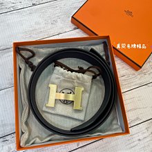 《真愛名牌精品》HERMES 普魯士藍+黑色 霧金 大H頭 皮帶 105CM *全新*代購