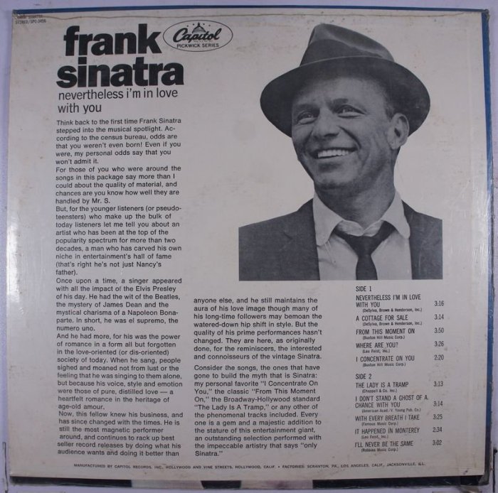 《全新美版黑膠》JFrank Sinatra ‎– Nevertheless I'm In Love With You