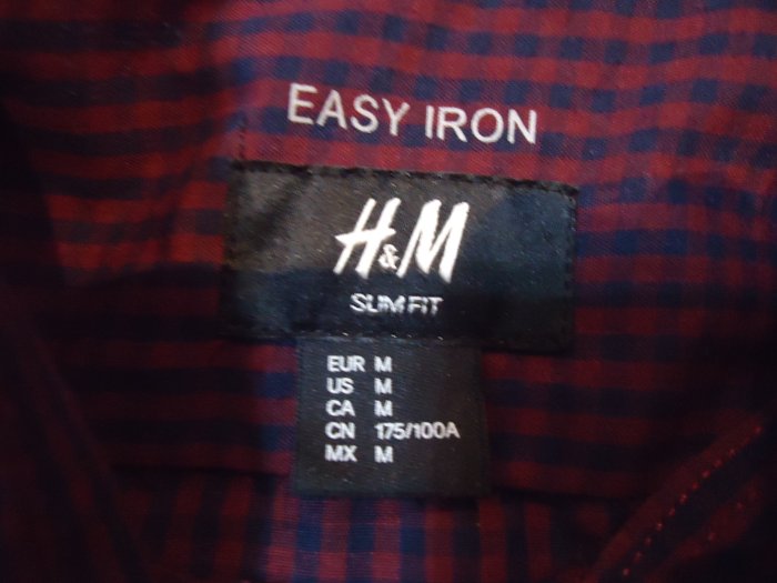 H&M 藍紅格紋長袖襯衫,size:M,肩寬44cm,35%棉,少穿極新,降價大出