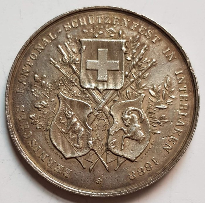 瑞士銀章1888 Interlaken Kantonales Schützenfest Silver Medal.