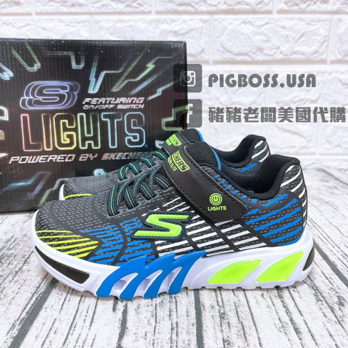 【豬豬老闆】SKECHERS FLEX-GLOW ELITE 休閒鞋 中童 黑白400135LBKGY 黑綠LBBLM