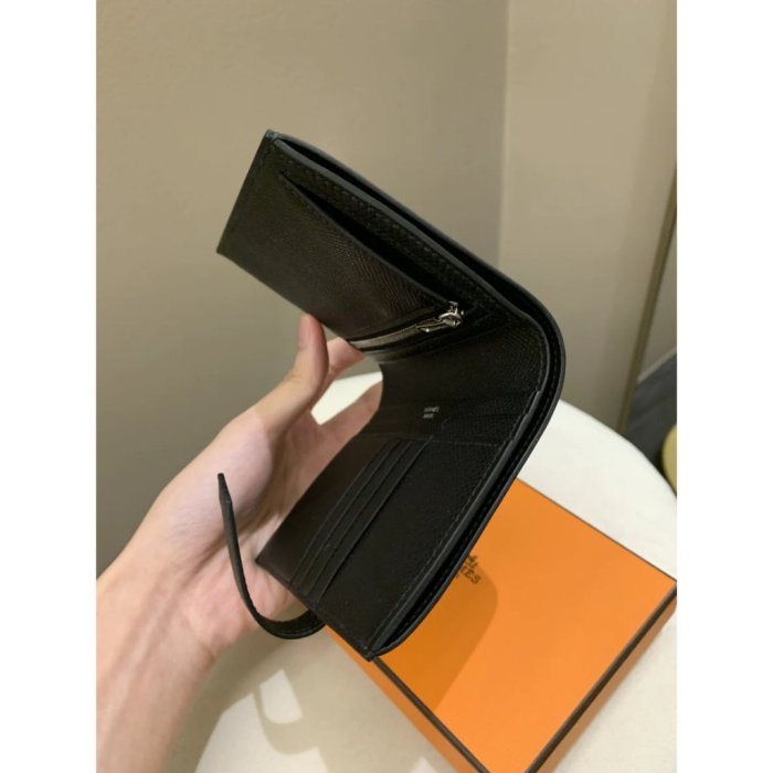 Hermes Bearn Compact Wallet Black 愛馬仕 Epsom 皮革 黑色 銀扣 卡夾 中夾