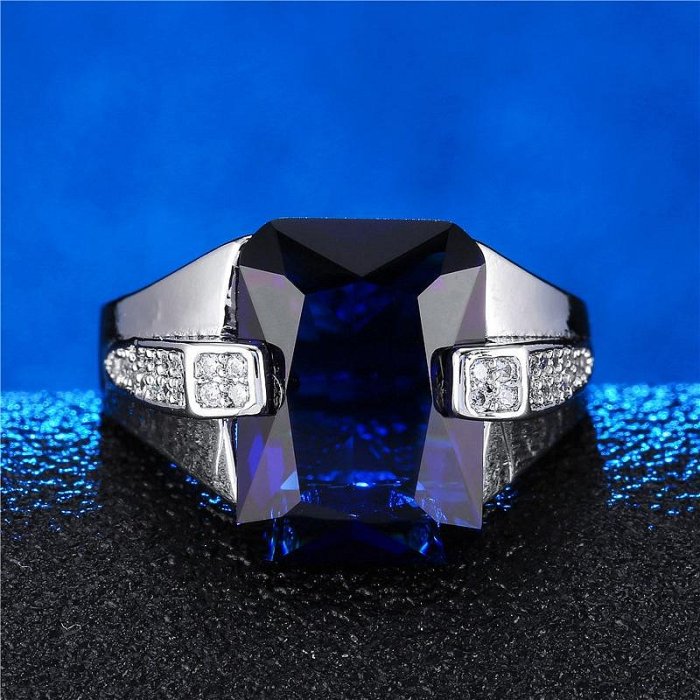 新款女式時尚鑲嵌鑽石藍/綠鋯石銀戒指結婚訂婚首飾