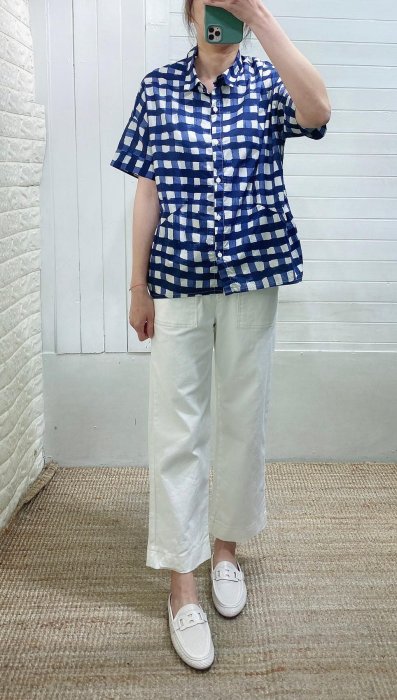 正韓korea韓國進口guul藍色格紋短袖棉麻衫 現貨  小齊韓衣