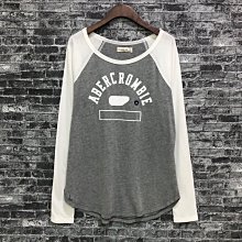 Maple麋鹿小舖 Abercrombie&Fitch ＊ AF 白+灰色印花字母長T ＊ ( 現貨M號 )