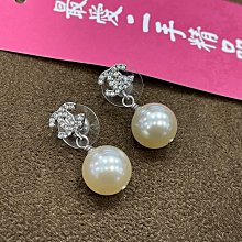 ☆最愛二手精品☆ CHANEL 香奈兒銀色水鑽雙C LOGO 垂吊珍珠針式耳環 A36138 C3645