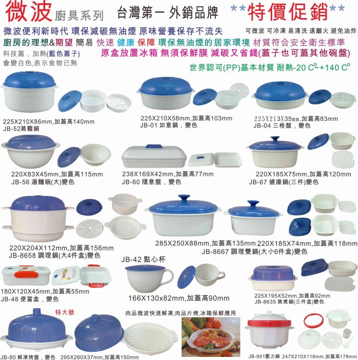 陸大 微波餐具(微波盒)調理鍋(大4件盒)變色蓋/食品級塑料),多國驗證,JB58(台製)