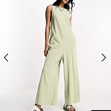 (嫻嫻屋) 英國ASOS-綠色圓領無袖寬長褲連身褲EE23