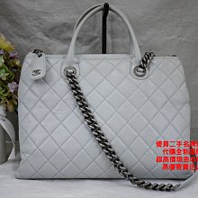 優買二手精品名牌店 CHANEL 大象灰 牛皮 銀鍊 拉鍊 豆腐包 GST 肩背包 托特包 購物包 TOTE 手提包 美