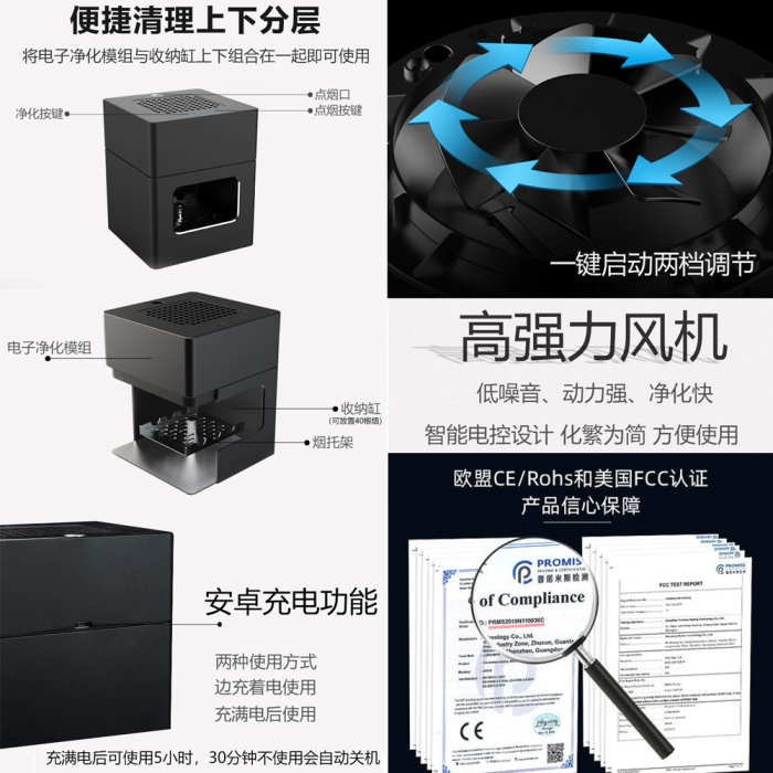 5Cgo【智能】煙灰缸智能空氣淨化器家用辦公室除煙味小型桌面吸煙抽煙防二手煙神器澸網三重淨化專用濾網 單入組 含稅