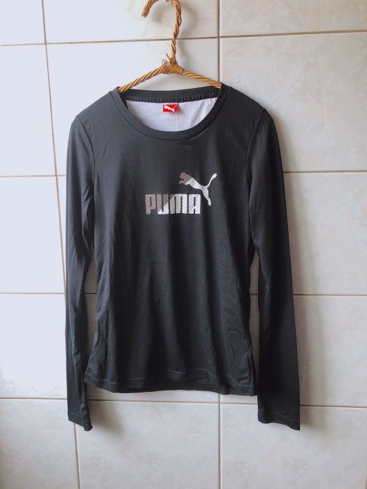 PUMA 黑色銀線logo長袖棉T