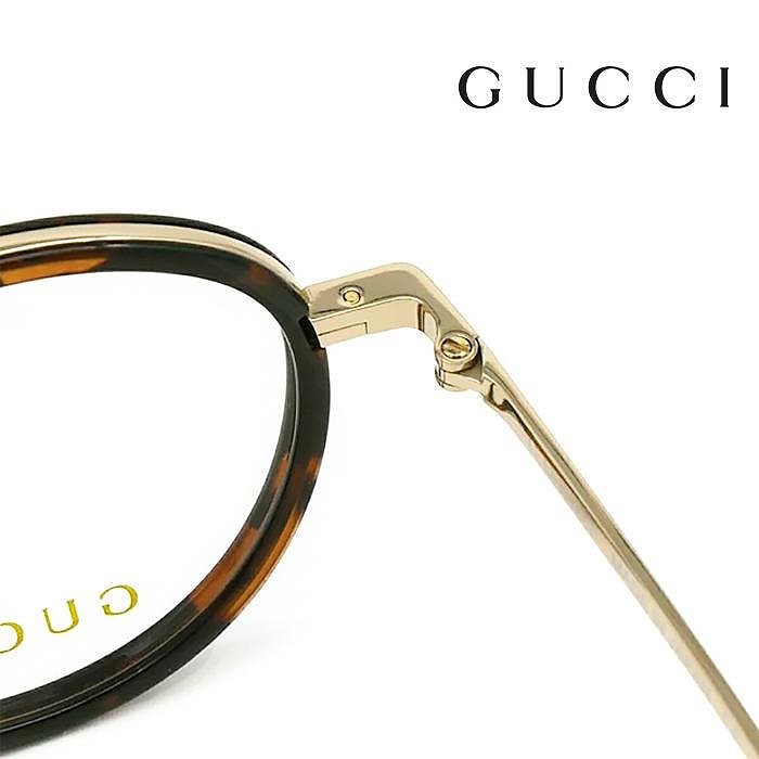 【Gucci】古馳 光學鏡框 鈦金屬 GG1357OJ 004 48mm 橢圓框眼鏡 複合式膠框 琥珀/金色