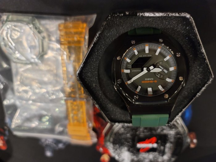 改裝完畢，全新品ga2100黑色錶框綠色錶帶