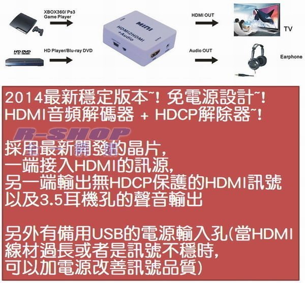 10月最新版 採用台灣大廠晶片 PS4 HDCP 破解器 解除器 解碼器 HDMIMOD PS3 藍光 Apple TV