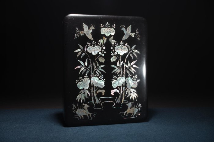 3/1結標木胎黑漆螺鈿鳳凰硯箱B020975 -漆碗漆盤漆盒茶箱重箱承盤收藏 