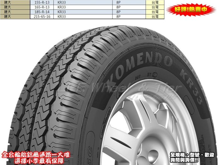 桃園 小李輪胎 建大 Kenda KR33 165-R-13C 8PR 高品質 貨車 輪胎 全規格大特價 各尺寸歡迎詢價