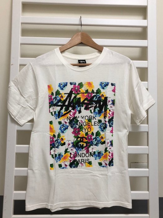 STUSSY S/S WT FLOWER BLOCK TEE 世界巡迴 扶桑花 短T 黑白各一件