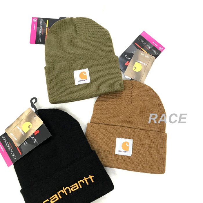 【RACE】CARHARTT TELLER 毛帽 短毛帽 反摺 卡哈 素面 基本款 LOGO 雙面款式 黑 軍綠 土黃