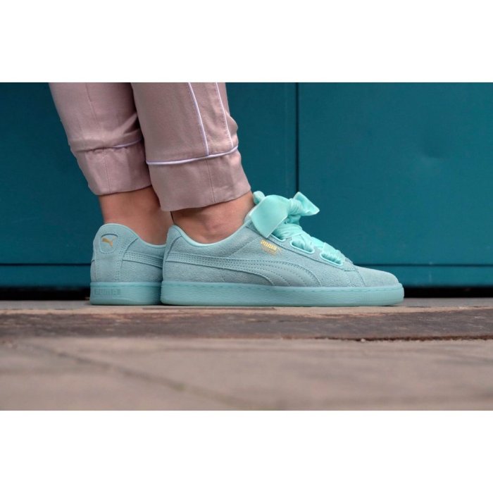 【紐約范特西】 PUMA SUEDE HEART RESET 363229-01 蝴蝶結緞帶 湖水綠 麂皮 女鞋