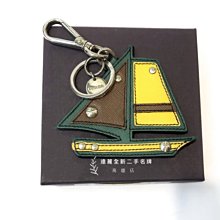 高雄店 遠麗全新二手名牌館~K5461 Prada 綠底咖啡/黃防刮牛皮銀釦帆船吊飾