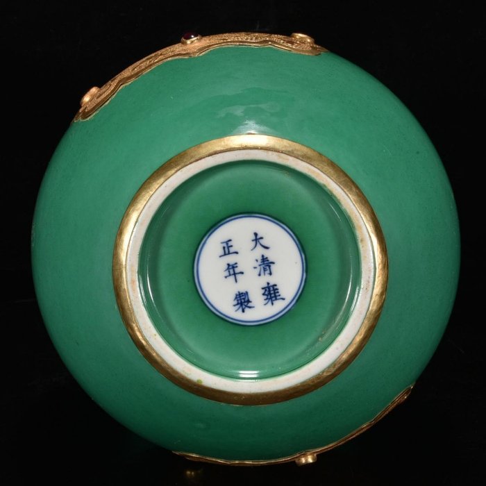 清雍正年翡翠綠釉包金鑲寶石紋葫蘆34*18m260088B-2979