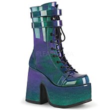 Shoes InStyle《五吋》美國品牌 DEMONIA 原廠正品龐克歌德蘿莉漆皮厚底粗跟中短靴 有大尺碼『藍綠色』