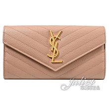 【茱麗葉精品】全新商品 YSL 專櫃商品 372264 MONOGRAM V字紋牛皮扣式長夾.藕粉 現貨