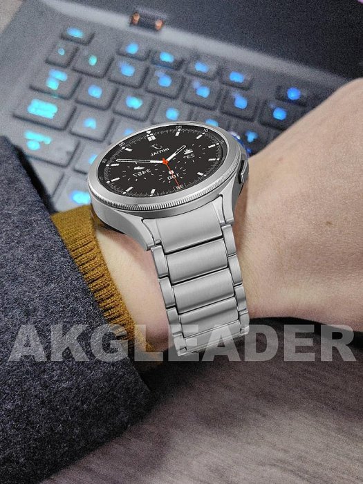 AKGLEADER官方鈦合金帶弧度手表帶適用三星Watch5/6 Pro 45mm手表表帶蝴蝶扣三星watch4 Classic金屬潮牌腕帶