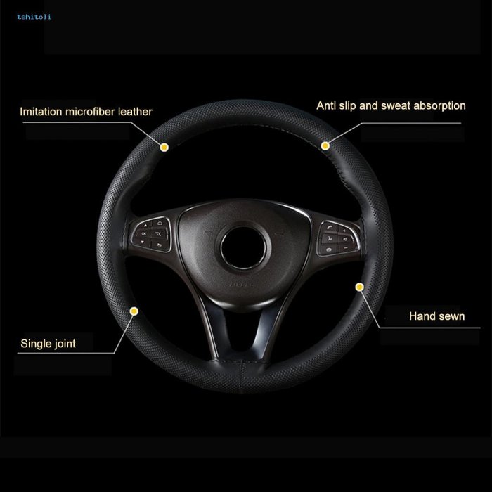 Ts 汽車手縫方向盤套方向盤套帶孔方向盤套通用防滑汽車方向盤套手工縫製卡車保護套