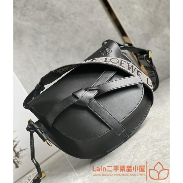 二手精品 LOEWE 羅意威 Gate Dual mini/小號 通用寬肩帶  黑色 馬鞍包 斜背包 單肩包 腰包