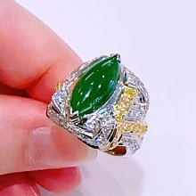 97096 大千典精品 秦老闆 流當品 天然緬甸玉戒指 馬眼翡翠 滿綠顏色濃 復古設計 母親節禮物 雙色寬版 黃鑽豪華 好入手