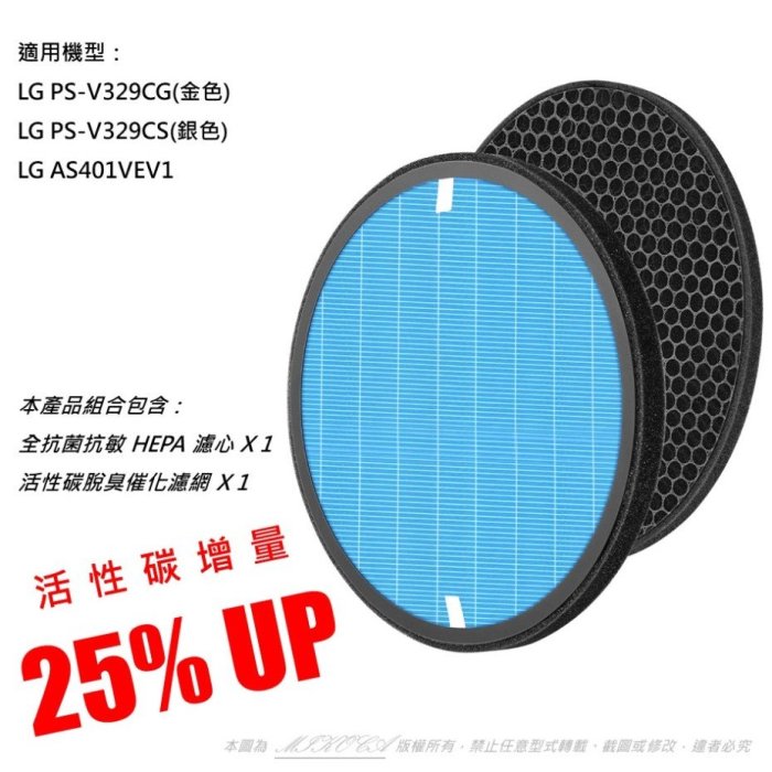 抗菌抗敏 適用 LG 大漢堡 大龍捲蝸牛 PS-V329CG/CS AS401VEV1 HEPA+活性碳 加量版