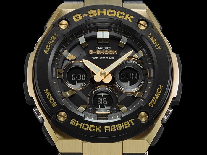 【金台鐘錶】CASIO卡西歐G-SHOCK多功能運動錶 太陽能 黑x金  GST-S300G-1A9