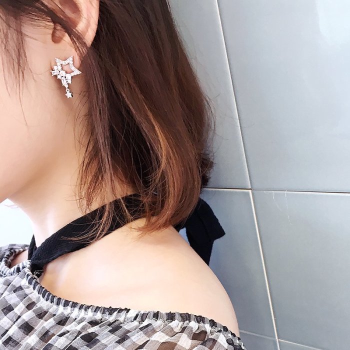 韓國Baby~五角星星耳釘女鏤空法式高級感耳環氣質韓國復古耳墜小眾網紅飾品