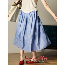歐美 新款 自在清爽藍條紋 夏季涼爽顯瘦長版半身裙 A字裙 (Y1488)