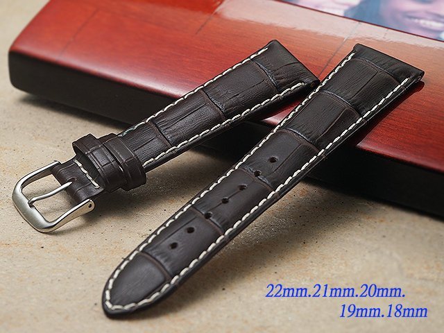 【時間探索】進口 通用型白線車縫鱷魚皮紋高級錶帶 ( 22mm.21mm.20mm.19mm.18mm)