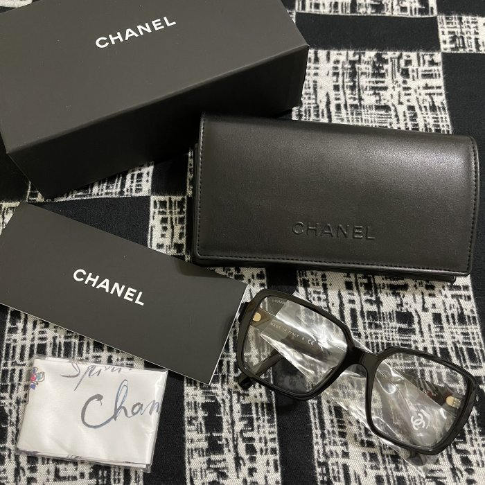 Chanel 眼鏡 大框 金字 logo 方框 平光 眼鏡  印花眼鏡布 5408A   人稱小臉素顏神器