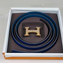 愛馬仕 Hermes 男用腰帶 110公分 雙色 Epsom swift 皮 藍綠配色 T刻