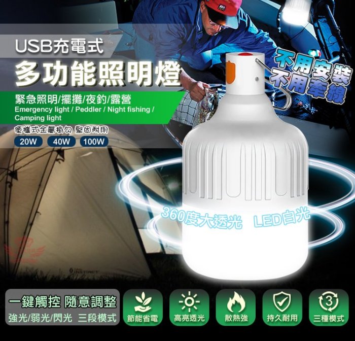 ☆手機批發網☆USB充電式極省電持久版LED照明燈 掛勾設計 防水防塵 高亮透光 夜市擺攤 露營必備 三種模式/40W