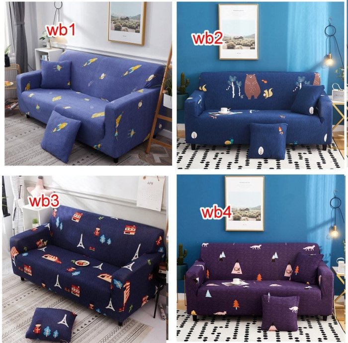 沙發椅套 ,彈性椅套,  1+2+3 人，百款花色 . ，藍色，卡通，貓咪，送抱枕套