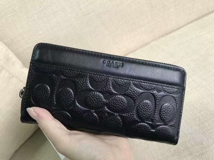 【九妹精品】COACH 74999 新款壓花C紋男士全皮長夾 多功能拉鏈零錢包長夾 錢包