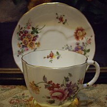 歐洲古物時尚雜貨 英國Royal Crown Derby金邊花卉 骨瓷杯盤組 擺飾品 古董收藏