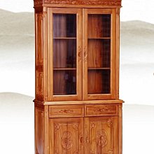 【設計私生活】柚木實木3.3尺雕花書櫃、書櫥-2門(免運費)234