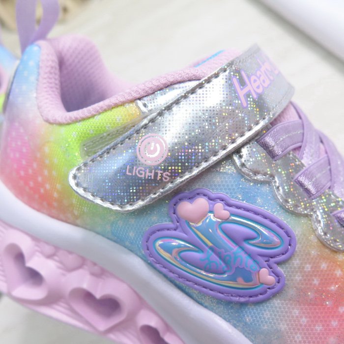 Skechers 買鞋送襪 FLUTTER HEART LIGHTS 中童鞋 302315LSMLT 銀【iSport】