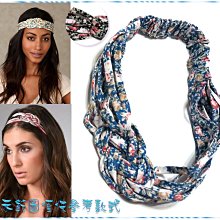 ☆POLLY媽☆歐美進口Knot Headwrap天空藍、黑色底小碎花棉布條編織∞繩結髮帶