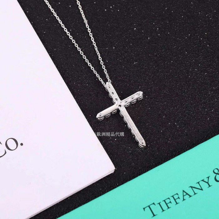 Tiffany&co. 蒂芙尼 18k 滿鉆項鏈 女士 鉑金鑲鉆石十字架項鏈節日禮物GRP02372