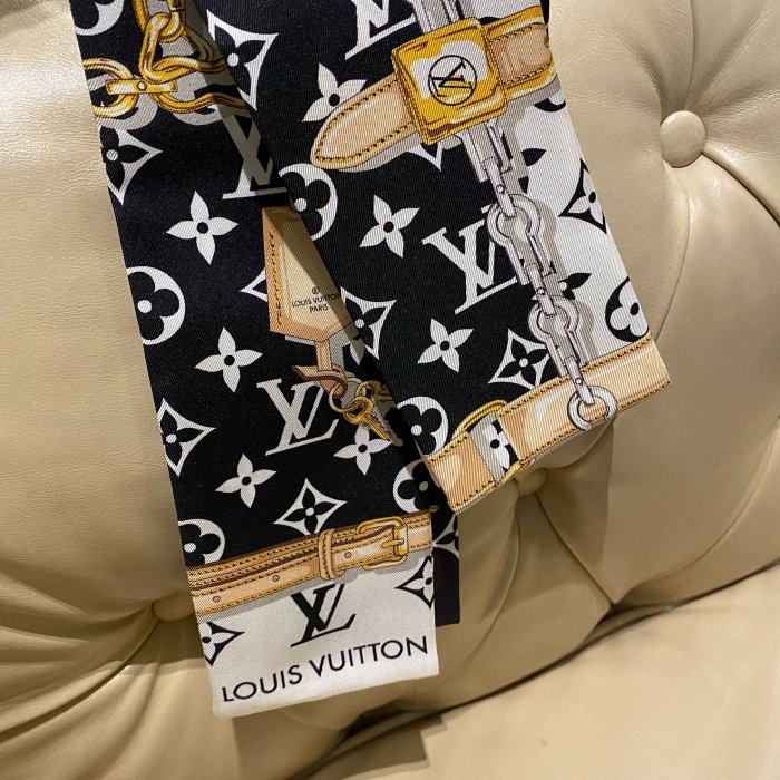 LOUIS VUITTON scarf M78656 Twilly Bando Confidential silk black