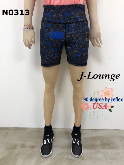 N0313 全新美國90 degree by reflex星際隕石圖騰健身單車跑布5分褲 workout pants J-Lounge