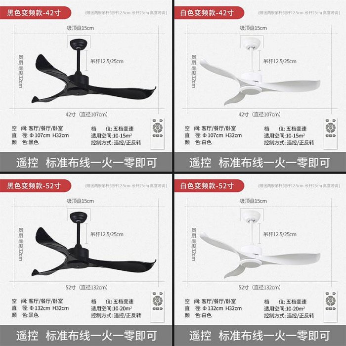 5Cgo.【宅神】簡約餐廳客廳家用大電風扇110V靜音商用電扇大風力黑色無燈吊扇變頻風扇t549965974269