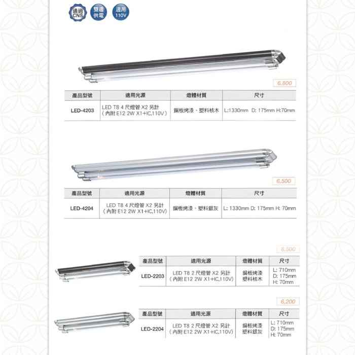 舞光 T8 雙管IC日光燈具-鋼板 4尺 附小夜燈 燈管另計 光彩 MT2-LED-420